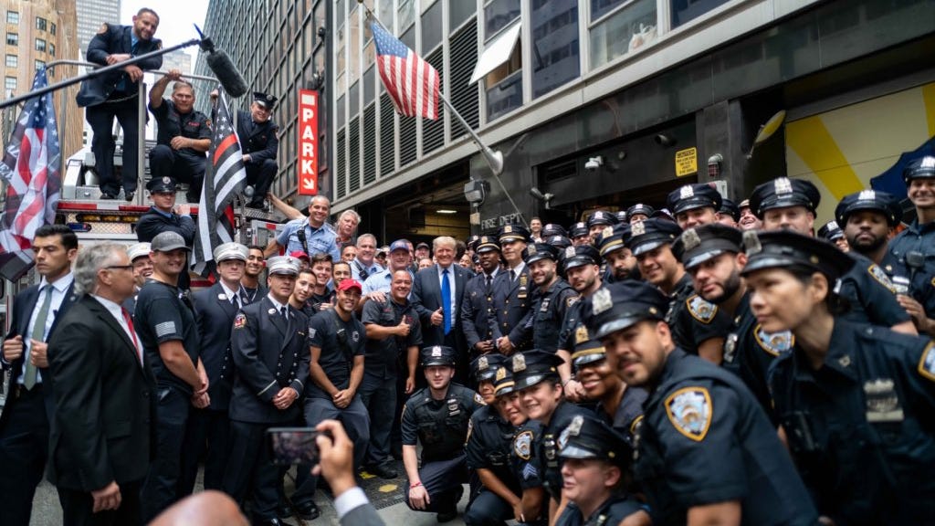 VIDEO: Trump makes surprise visit to FDNY, NYPD members on 9/11