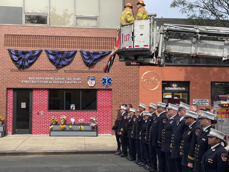 A bunting ceremony is held Friday at FDNY EMS Station 49 honoring EMS Lt. Alison Russo-Elling