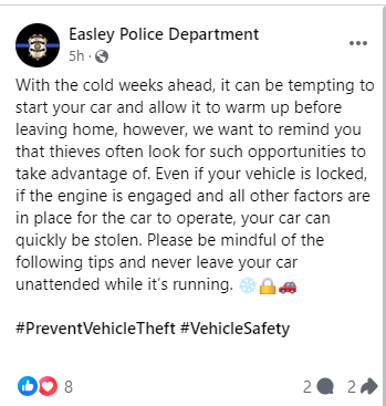 Easley Police Department Facebook Page