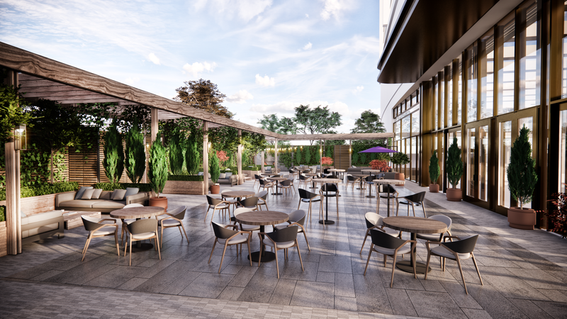 A rendering shows the East Club patio that will be at Ryan Field.
