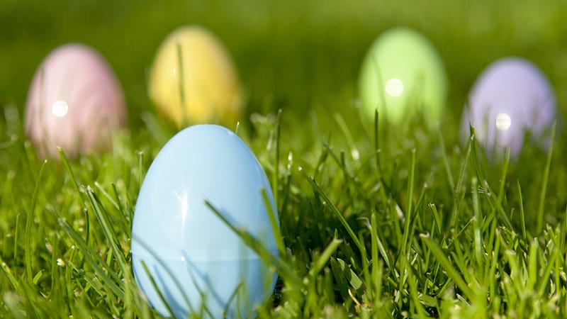 plastic easter eggs in grass