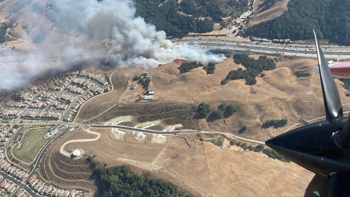 State, local firefighters stop East Bay highway blaze's forward progress