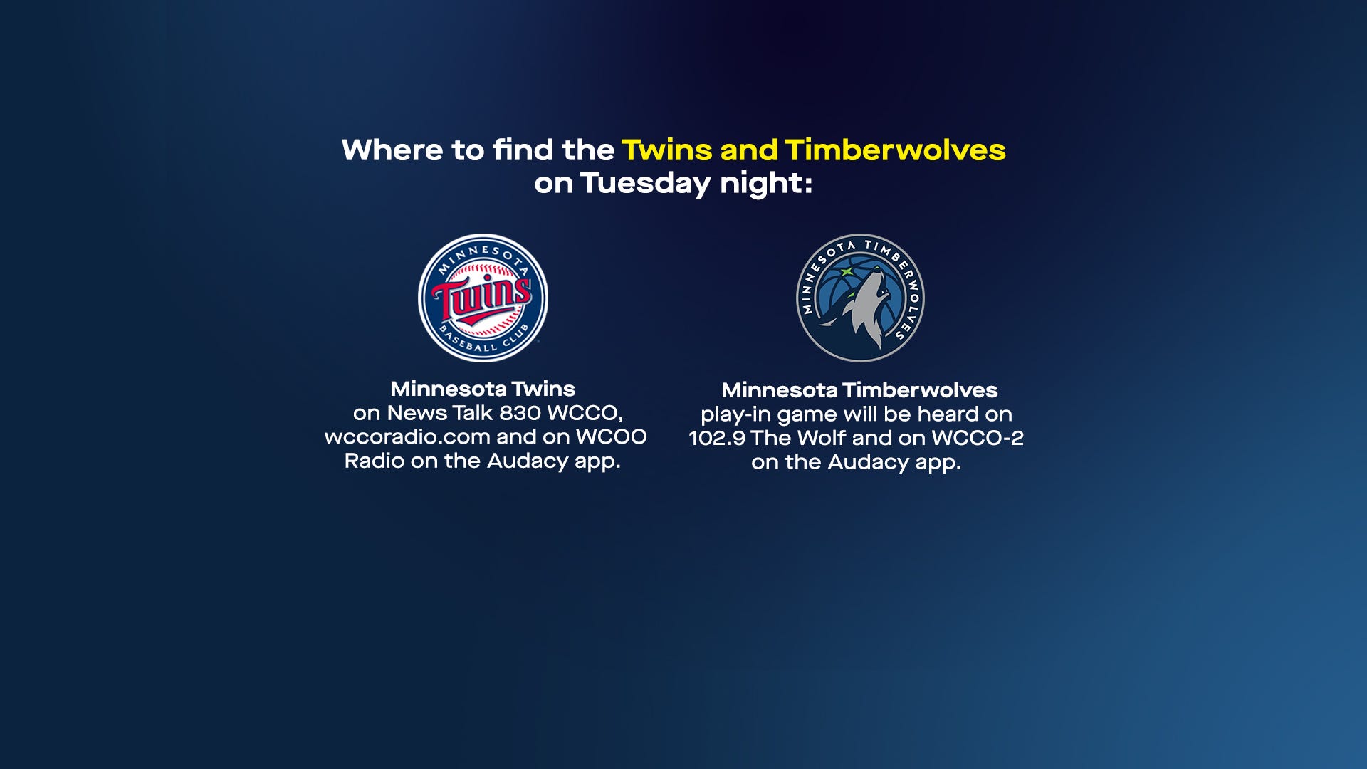 Where you can find the Timberwolves, Twins on Tuesday night
