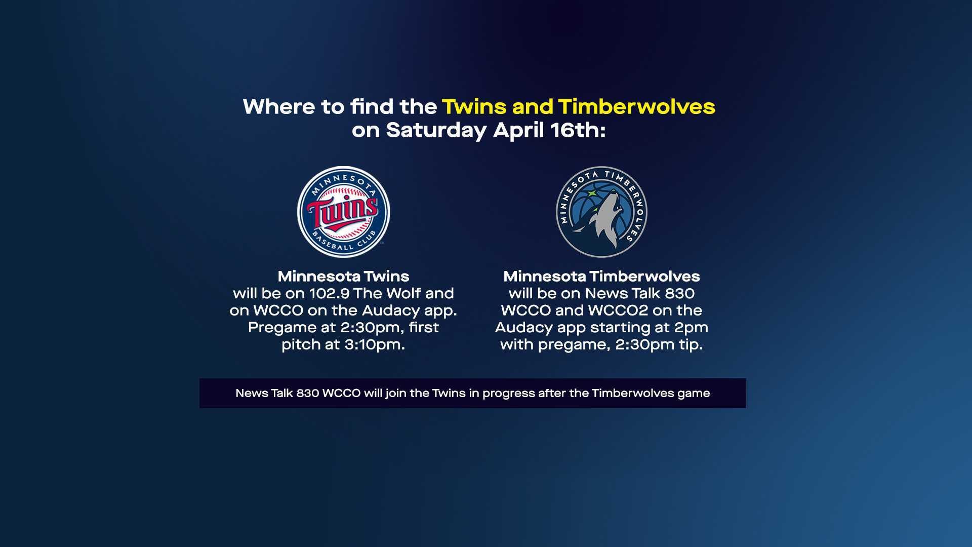 Where to listen to the Timberwolves and Twins Saturday