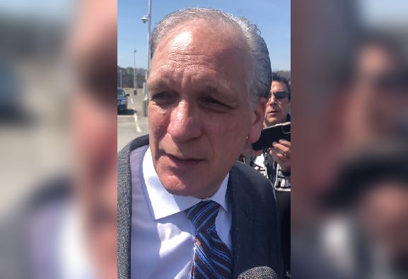 Ed Mangano leaves the Nassau County courthouse on Thursday, April 14 for his 12 year prison sentence on federal corruption and bribery charges. 