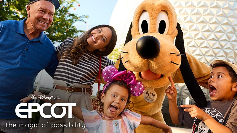 happy family with Pluto at Epcot