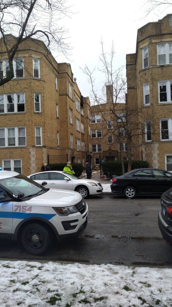 Firefighters respond to a fatal fire Tuesday at 4443 N. Lawndale Ave.