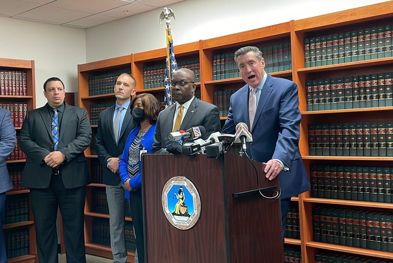 DA John Flynn in the Erie County DA office announcing the indictment