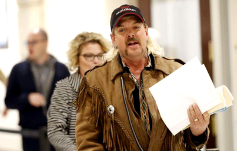 Joe Exotic files to run for governor as a Libertarian candidate at the state Capitol in Oklahoma City, Monday, April 9, 2018.