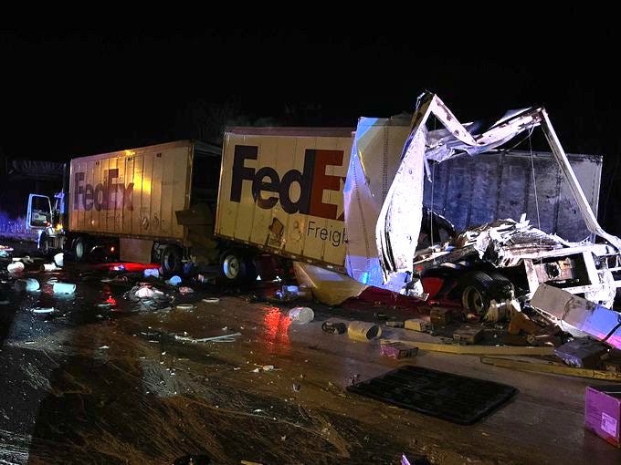 Two semitrailers were involved in a serious crash April 6, 2021, on Interstate 80/94 near Ripley Street.