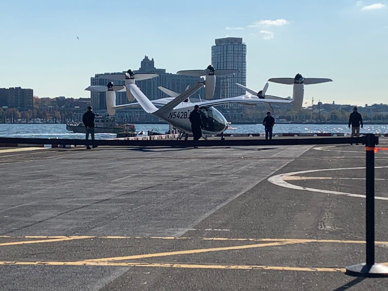 A helicopter placed at 6 East River Piers.
