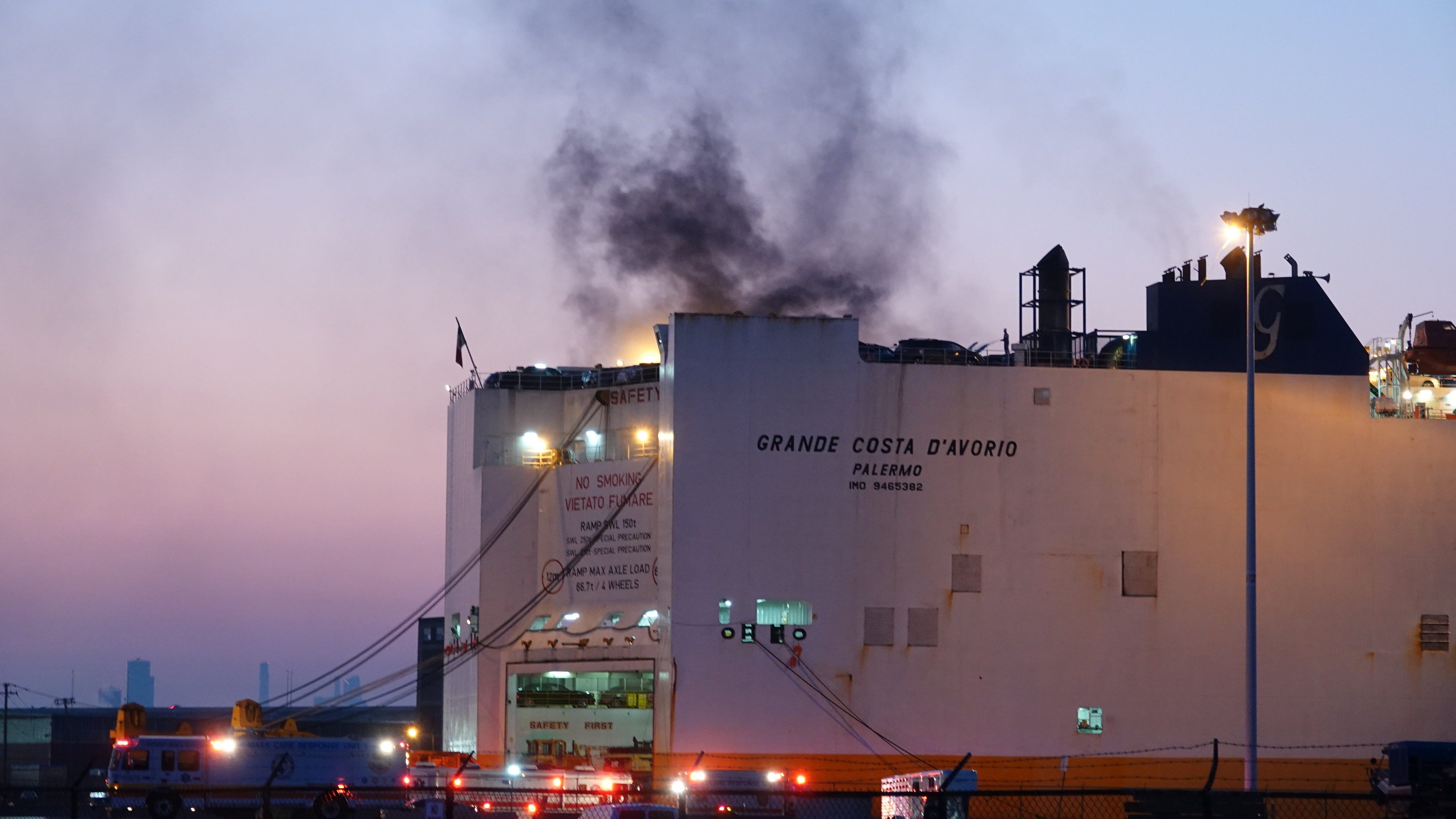 2 firefighters killed in fire on cargo ship carrying 5,000 cars at Port Newark