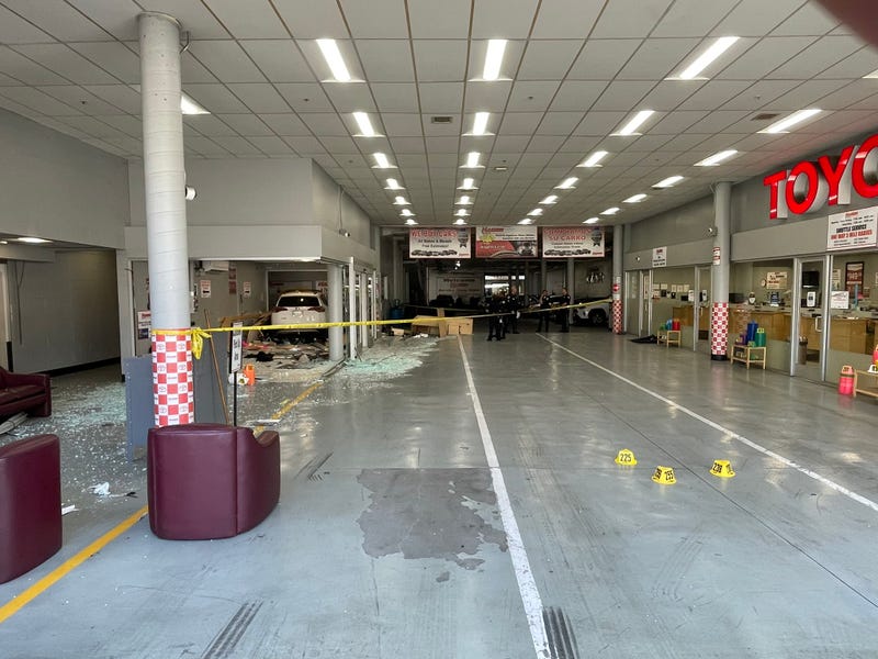 Crash scene at Toyota dealership