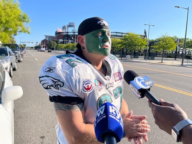 Eagles super fan Shaun Young arrived at the Linc early Thursday morning ahead of the season home opener. 