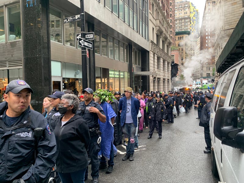 Numerous arrests were made at a climate protest in Lower Manhattan on Monday