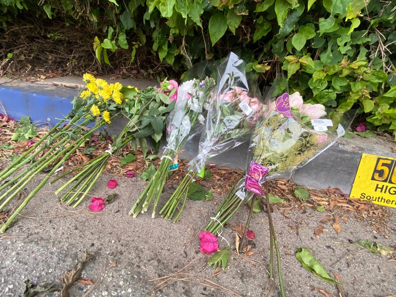 Flowers honoring the 4 Pepperdine students killed on PCH.