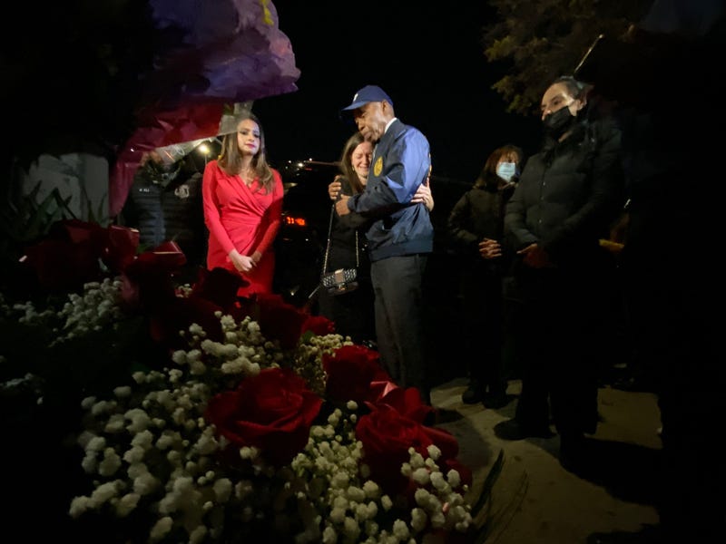 Mayor Eric Adams attends a vigil for Krystyna Naprawa on Oct. 23, 2023, in Woodhaven, Queens