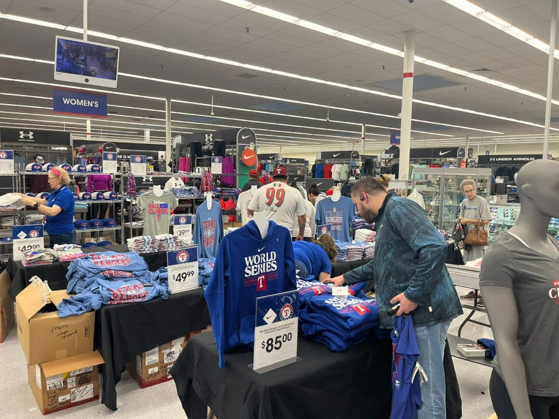 Rangers fans shop for gear on Tuesday, Oct. 24, 2023, a day after Texas defeated Houston in the American League Championship Series.