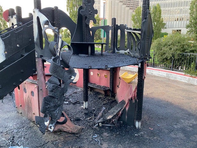 A playground at Sue Bierman Park was destroyed by a fire Thursday night.