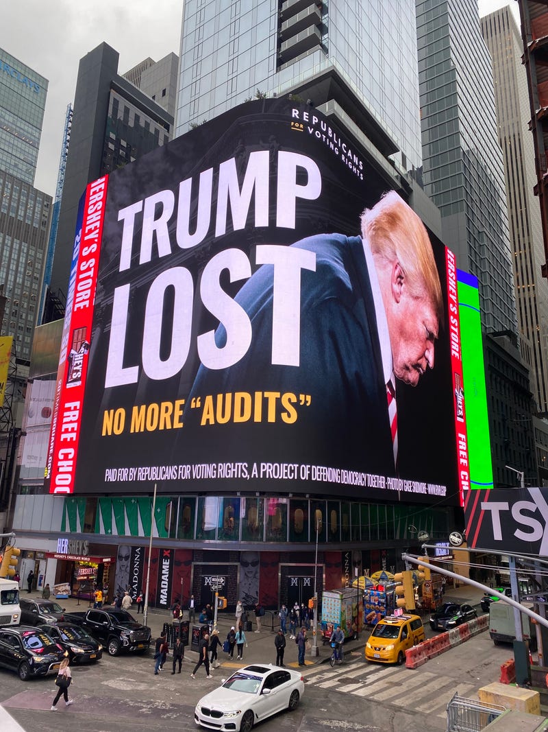 A billboard from Republicans for Voting Rights in Times Square in October 2021.