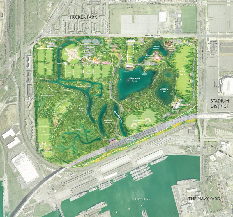 Rendering of the current plan for FDR park, revised in August 2022.