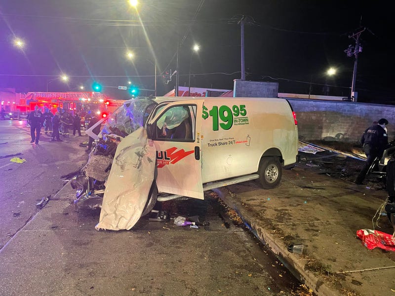 One person was killed and four others were critically injured in a traffic crash involving a U-Haul van on the South Side late Sunday night.