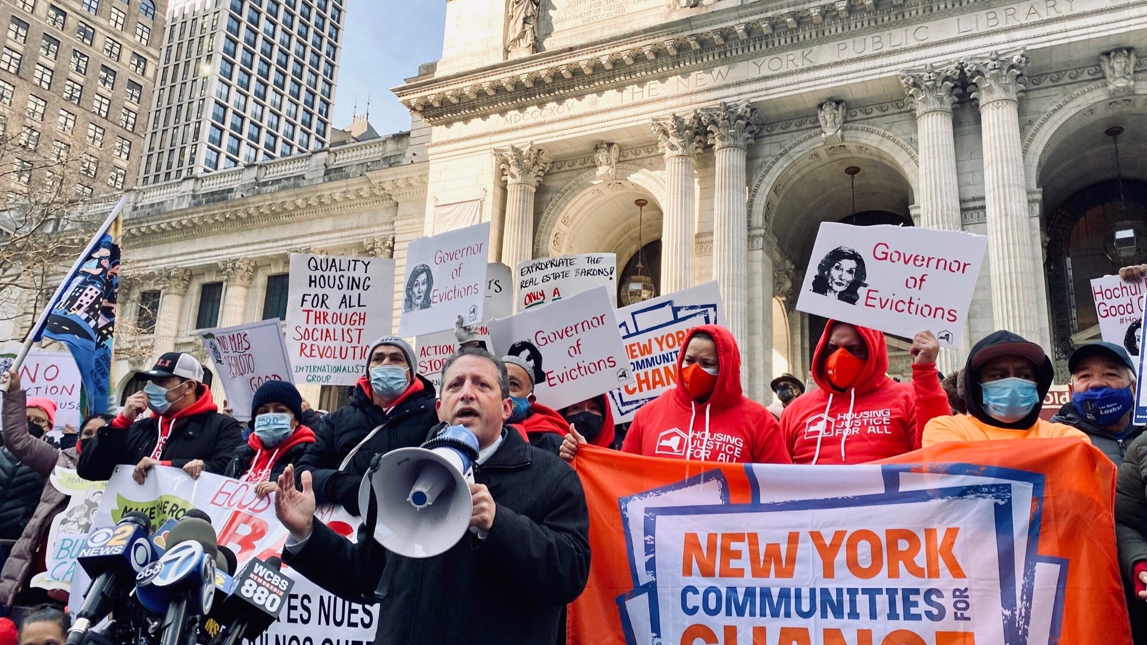 Advocates, public officials rally Hochul to help tenants with eviction moratorium set to end