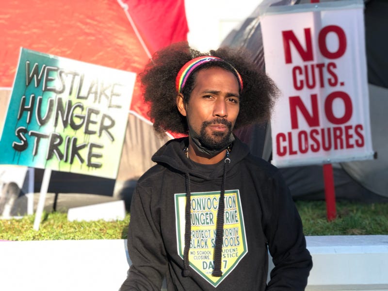 Maurice Andrew San-Chez and another teacher are holding a hunger strike in protest over OUSD's proposed cuts.