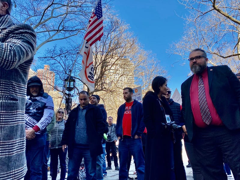 A protest was held outside City Hall on Friday as thousands of municipal workers were set to be fired for not getting a COVID-19 vaccine