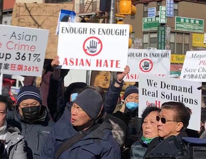 A rally was held across the street from where Christina Yuna Lee, 35, was stabbed to death in her apartment building on Chrystie Street