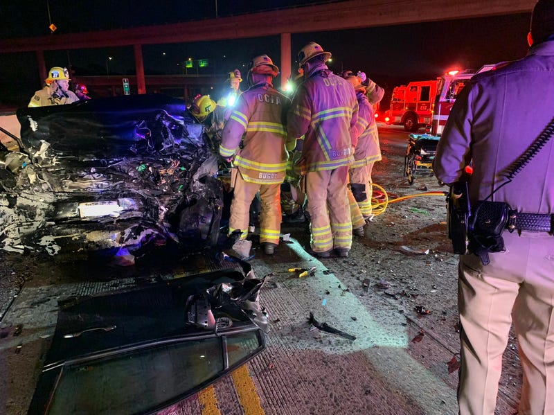 Six-car collision on the 405 Freeway in Orange County, Calif.