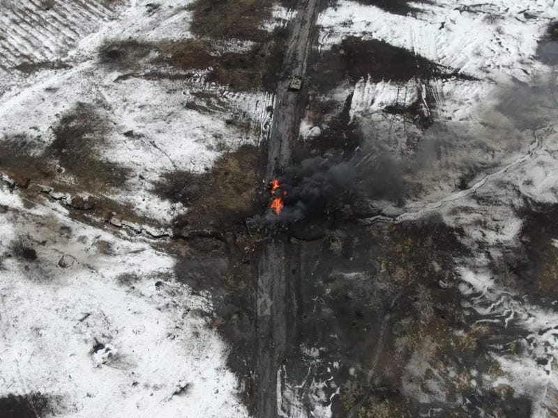 The Ukrainian armed forces said this image shows a destroyed Russian tank in the Luhansk region