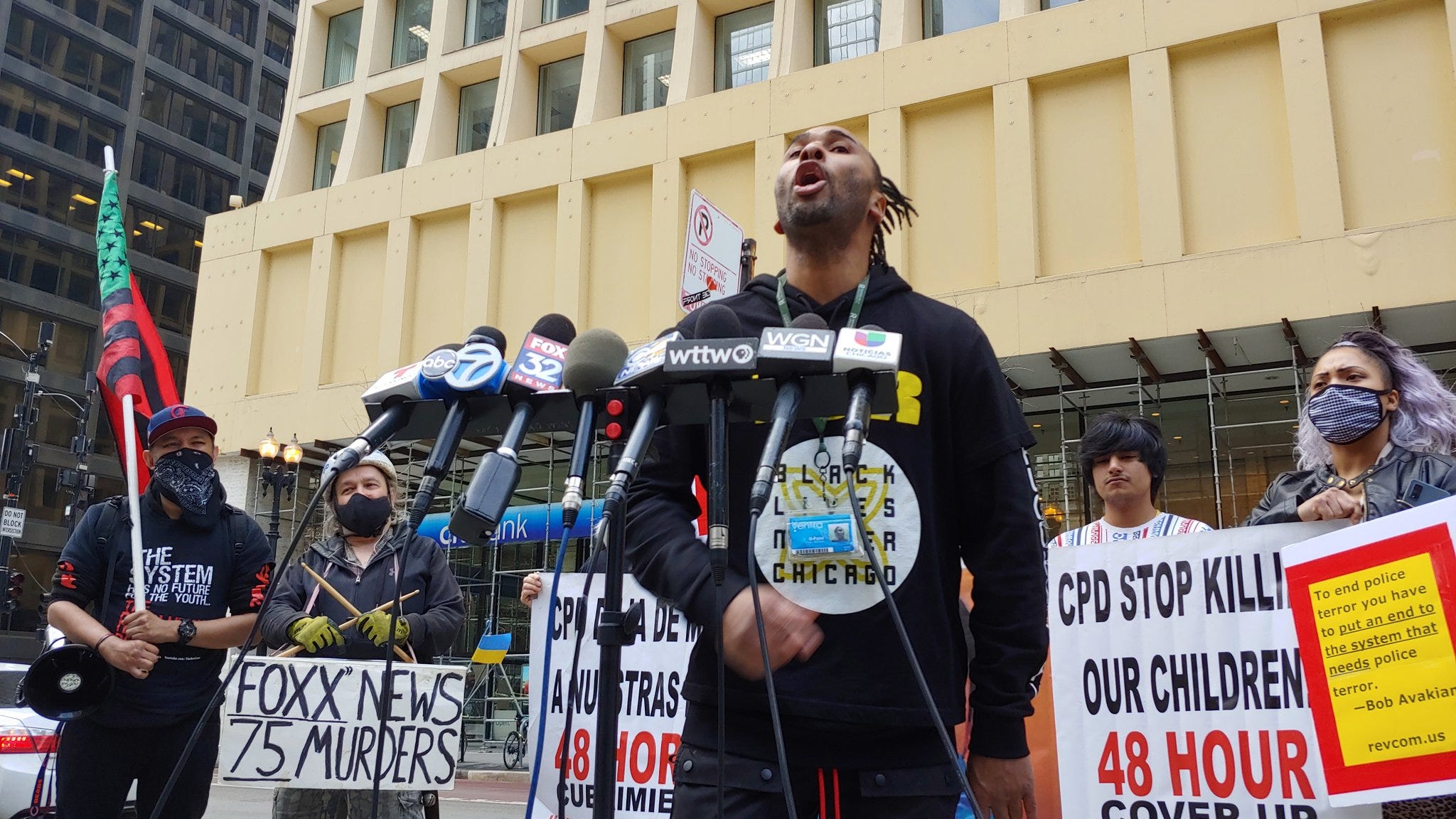 Activists protest outside Foxx’s office over decision not to charge officers involved in shooting deaths of Adam Toledo and Anthony Alvarez