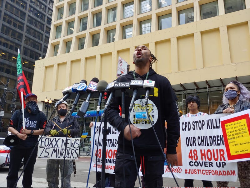 Activists protest outside Foxx’s office over decision not to charge officers involved in shooting deaths of Adam Toledo and Anthony Alvarez