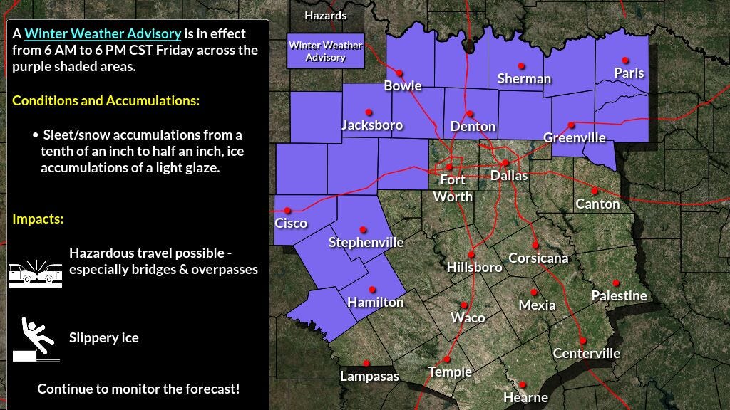 Winter Weather Advisory issued as cold front set to plow through North Texas
