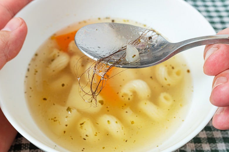 hair in soup