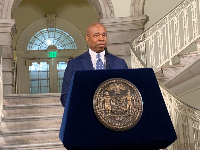 Mayor Adams at City Hall for Tuesday's announcement