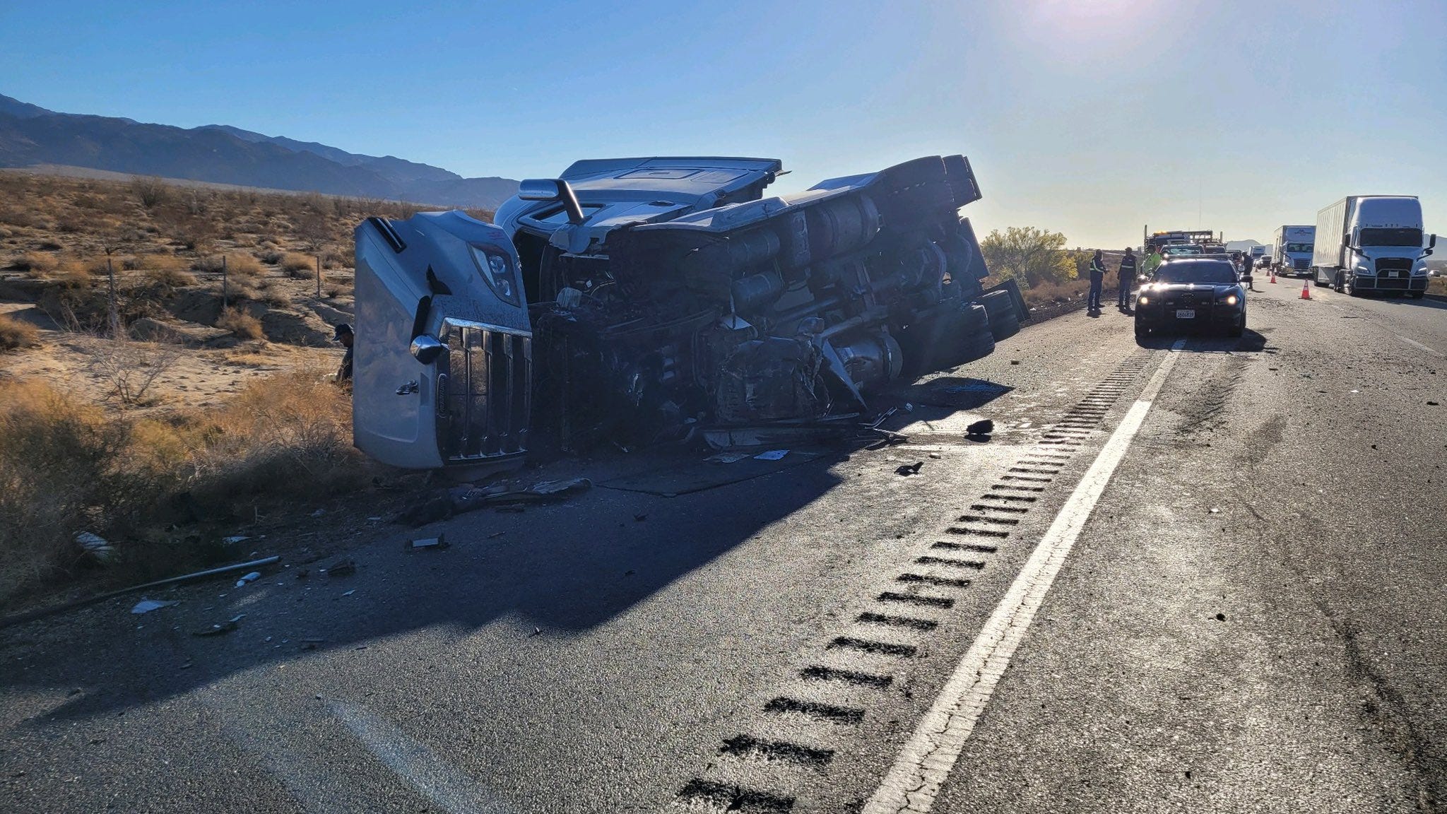 Big rig crash on I-10 in Riverside County causes fire, spills 150 gallons of diesel on roadway
