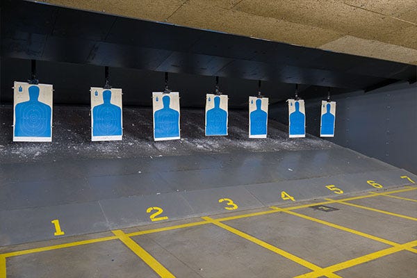 A shot of the 7 lane target practice firing range in O'Fallon, Missouri.