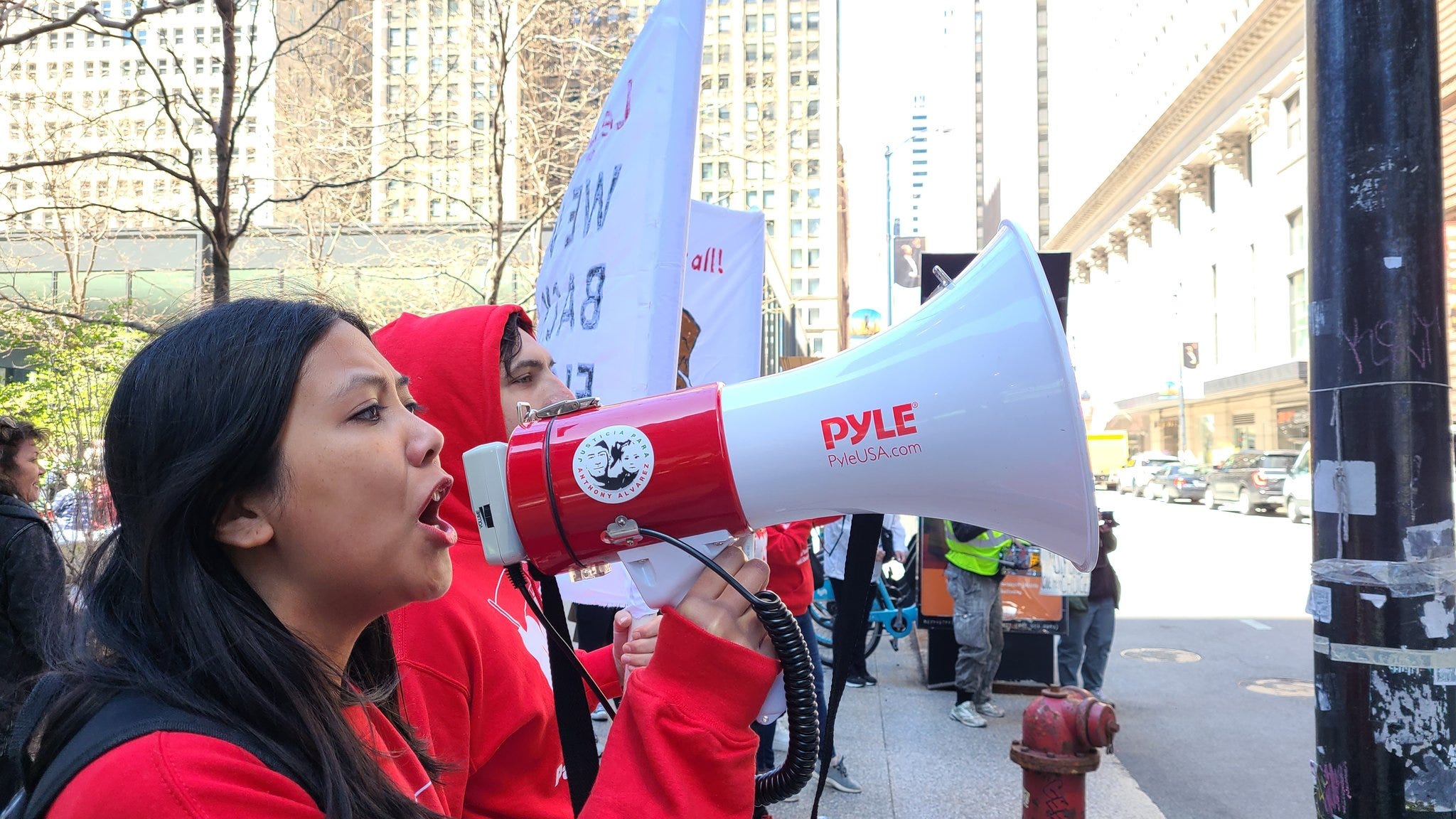 Demonstrators marched in Chicago protesting the overturn of Roe v. Wade