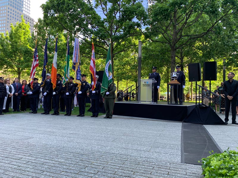 A ceremony was held Monday at the 9/11 Memorial Glade, a space dedicated to 9/11 first responders that is flanked by six large stone monoliths inlaid with World Trade Center steel
