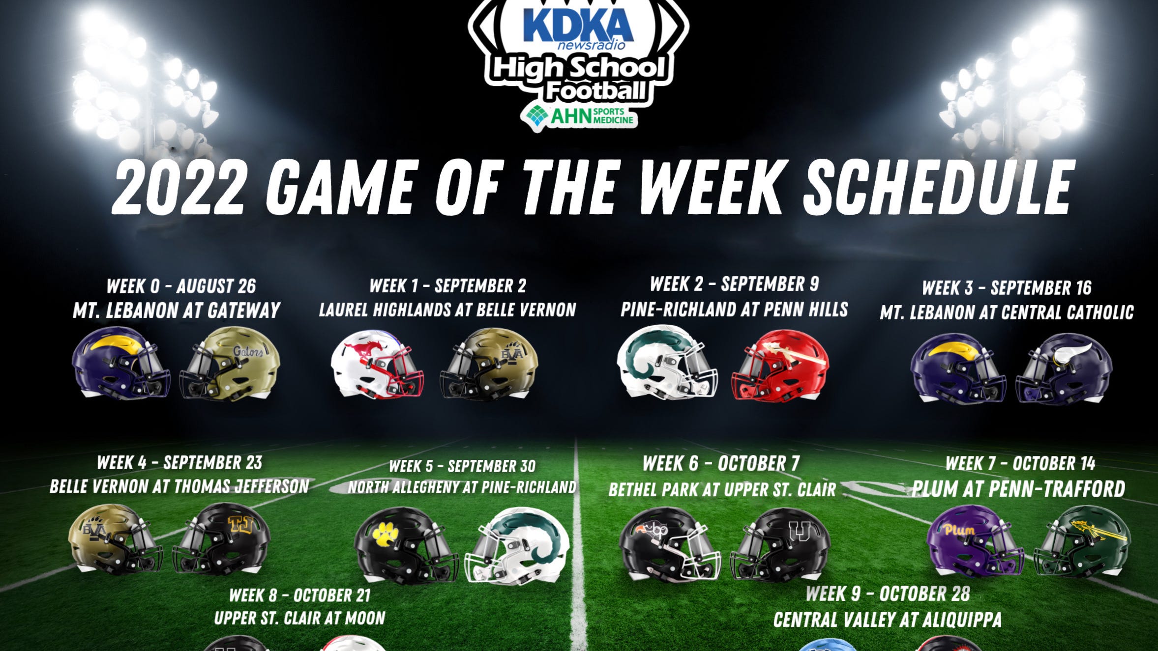 KDKA AHN High School Football Game of the Week Schedule
