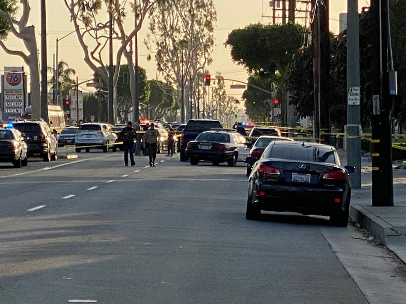 Crime scene in El Monte near the Siesta Inn motel where two officers were shot Tuesday.