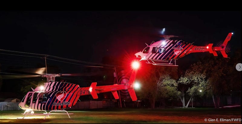 Helicopters transport two men who were injured in a Fort Worth house fire overnight.