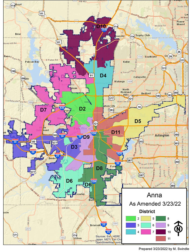 Proposed city council map for Fort Worth.