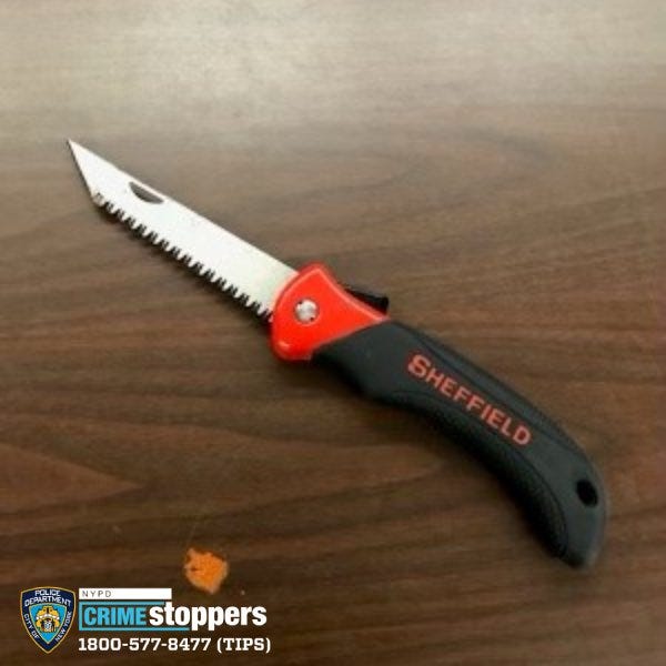 Police said this knife was recovered on the suspect during his arrest in Upper Manhattan early Wednesday