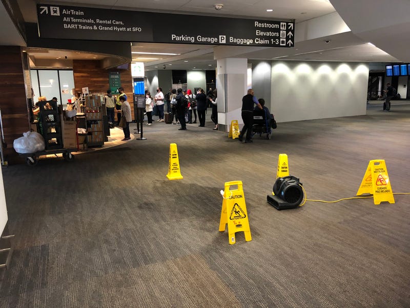 The crime scene after a man allegedly stabbed a CLEAR worker at SFO on Tuesday.