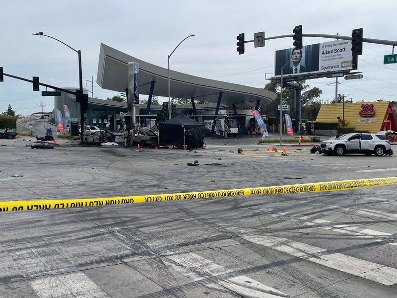 On Aug. 4, 2022, a Mercedes-Benz sped through a red light at the Slauson, La Brea intersection, slamming into a car that crashed into another one. All vehicles involved went up in flames.