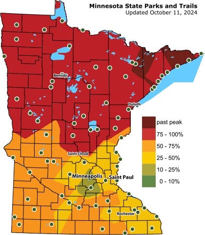 The current Minnesota fall color map from October 11th. 