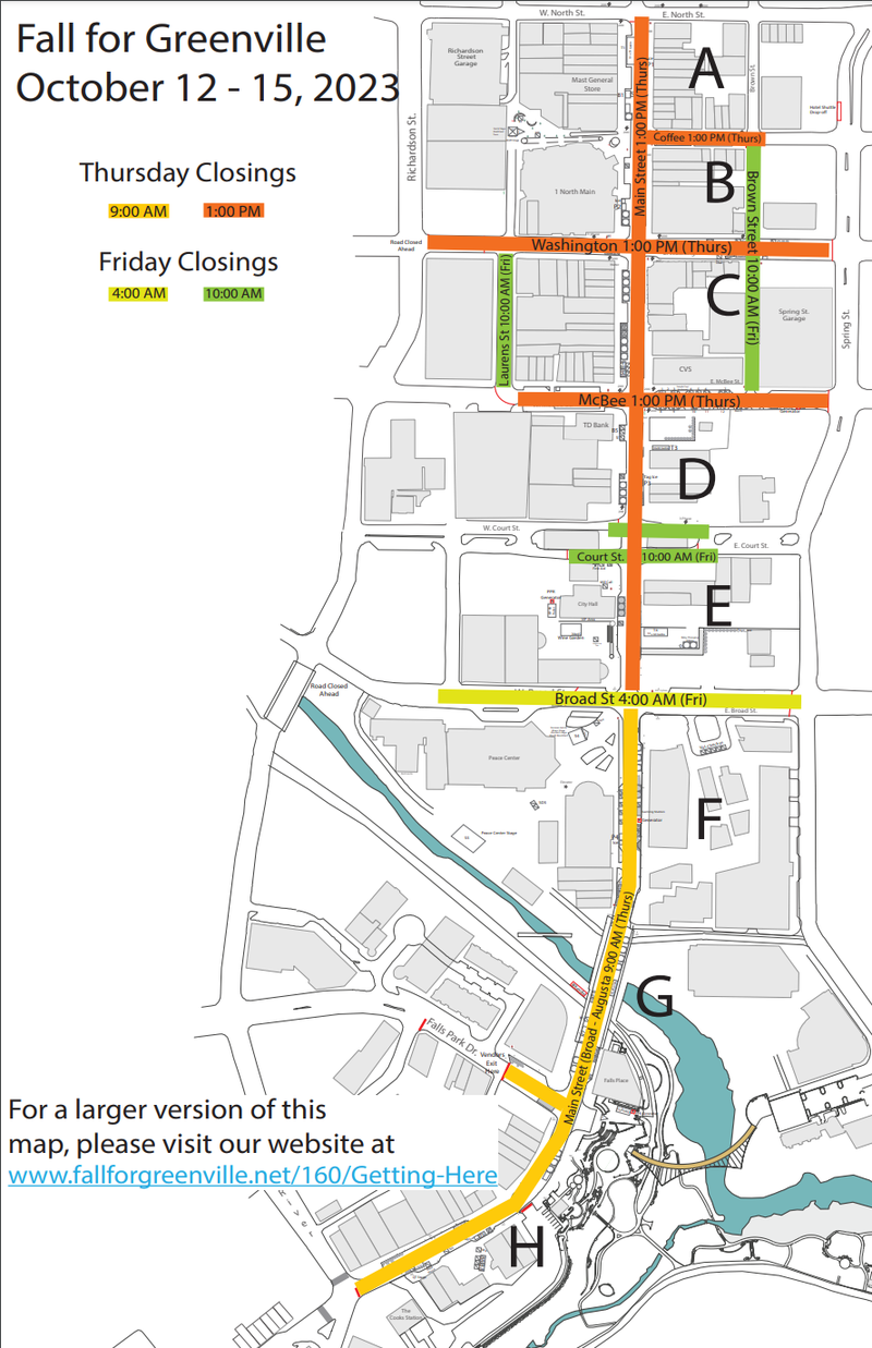 Fall for Greenville 2023 road closures map